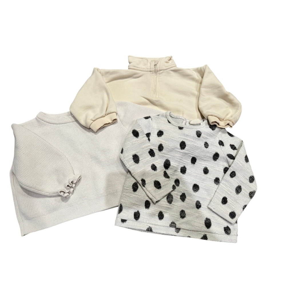Zara Kids Bundle 3 Tops Quarter Zip Ribbed Knit Polka Dot Cream Grey Size 2-3Y